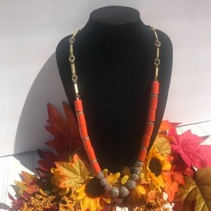 J Crew Orange & Bling Necklace Gold Tone